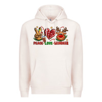 Pale Pink Peace Love Reindeer Christmas Premium Hoodie - BundleAndBundleShop