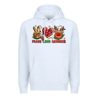 White Peace Love Reindeer Christmas Premium Hoodie - BundleAndBundleShop