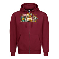 Burgundy Cows and coffee Zipper Hoodie - FaDigitalArtStudio