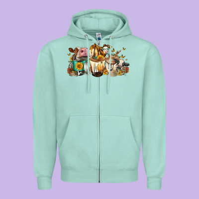 Cows And Coffee Zipper Hoodie Designed By Fadigitalartstudio