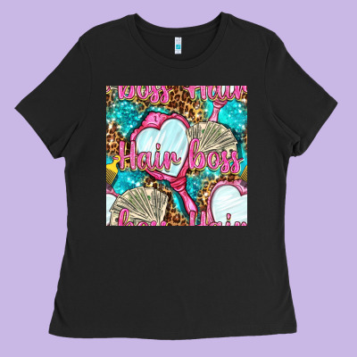 Hair Boss And Hand Mirror With Money And Leopard Seamless Pattern Bbs Ladies Tee Designed By Bundleandbundleshop