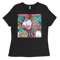 Black hair boss and hand mirror with money and leopard seamless pattern bbs Ladies Tee - BundleAndBundleShop