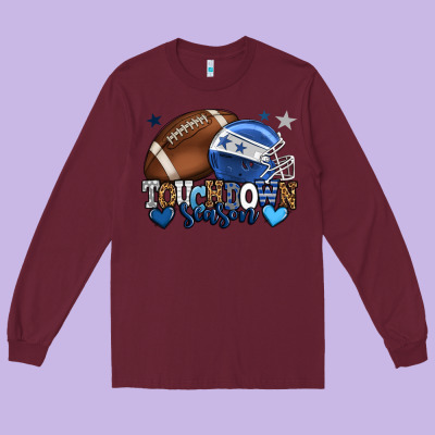 Touchdown Season American Football Blue Team Color Long Sleeve Tee Designed By Howdyjamesfarm
