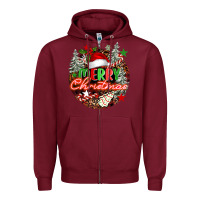 Burgundy Merry christmas Zipper Hoodie - FaDigitalArtStudio