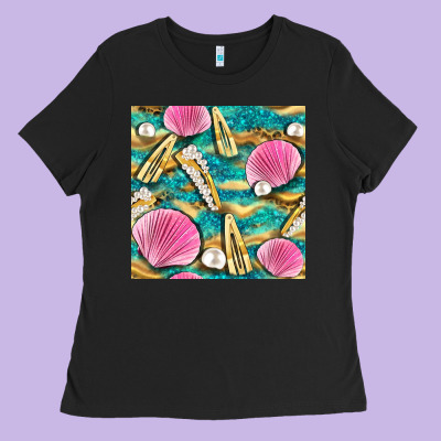 Hair Clasp And Sea Shells With Leopard Beach Seamless Pattern Bbs Ladies Tee Designed By Bundleandbundleshop