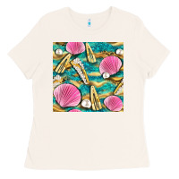 Bone hair clasp and sea shells with leopard beach seamless pattern bbs Ladies Tee - BundleAndBundleShop