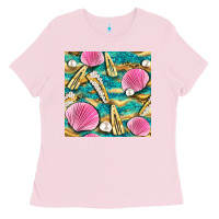 Bubblegum Pink hair clasp and sea shells with leopard beach seamless pattern bbs Ladies Tee - BundleAndBundleShop