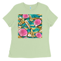 Matcha hair clasp and sea shells with leopard beach seamless pattern bbs Ladies Tee - BundleAndBundleShop