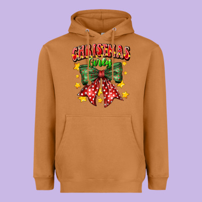 Festive Holiday Bow Design Heavyweight Hoodie Designed By Cowhidedigitalart
