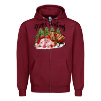 Burgundy merry christmas pig Zipper Hoodie - FaDigitalArtStudio