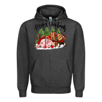 Charcoal Heather merry christmas pig Zipper Hoodie - FaDigitalArtStudio