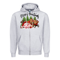 Heather Grey merry christmas pig Zipper Hoodie - FaDigitalArtStudio