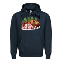 Navy merry christmas pig Zipper Hoodie - FaDigitalArtStudio