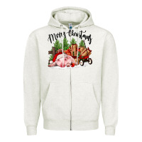 Oatmeal Heather merry christmas pig Zipper Hoodie - FaDigitalArtStudio