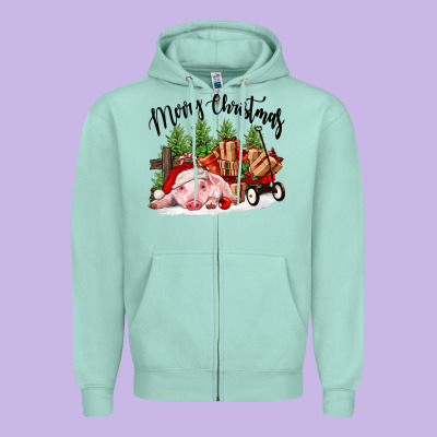 Merry Christmas Pig Zipper Hoodie Designed By Fadigitalartstudio