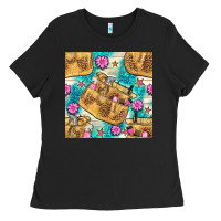 Black hairdresser apron and flowers with turquoise glitter seamless pattern  Ladies Tee - BundleAndBundleShop