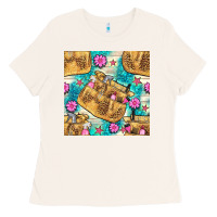 Bone hairdresser apron and flowers with turquoise glitter seamless pattern  Ladies Tee - BundleAndBundleShop