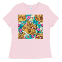 Bubblegum Pink hairdresser apron and flowers with turquoise glitter seamless pattern  Ladies Tee - BundleAndBundleShop