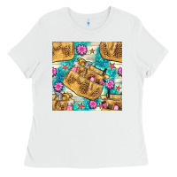 Hairdresser Apron And Flowers With Turquoise Glitter Seamless Pattern  Ladies Tee | Teevron