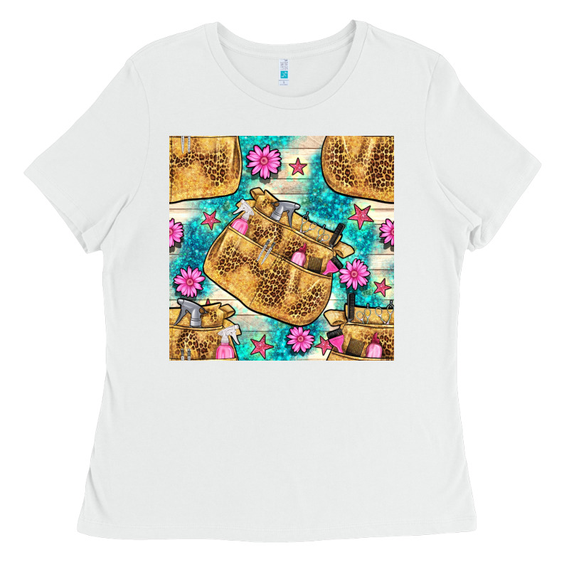 Hairdresser Apron And Flowers With Turquoise Glitter Seamless Pattern  Ladies Tee by BundleAndBundleShop | Teevron