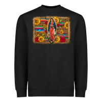 Black Our Lady Of Guadalupe Glitter Leopard Flowers Heavyweight Sweatshirt - FaDigitalArtStudio