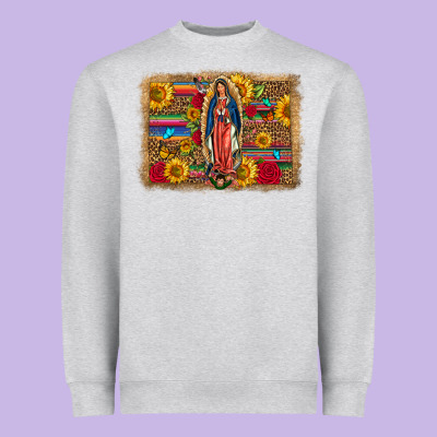 Our Lady Of Guadalupe Glitter Leopard Flowers Heavyweight Sweatshirt Designed By Fadigitalartstudio