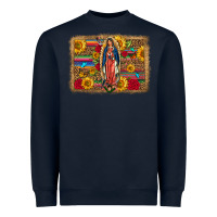 Navy Our Lady Of Guadalupe Glitter Leopard Flowers Heavyweight Sweatshirt - FaDigitalArtStudio