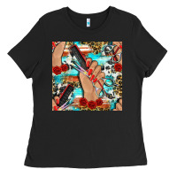 Black hairdresser hand scissors and roses with serape leopard and cowhide se Ladies Tee - BundleAndBundleShop