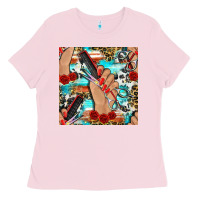 Bubblegum Pink hairdresser hand scissors and roses with serape leopard and cowhide se Ladies Tee - BundleAndBundleShop
