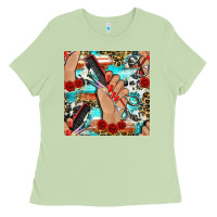 Matcha hairdresser hand scissors and roses with serape leopard and cowhide se Ladies Tee - BundleAndBundleShop