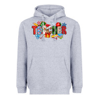 Heather Grey Christmas teacher Heavyweight Hoodie - CowhideDigitalArt
