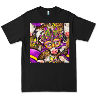 Black Mardi Gras cow with carnival mask seamless pattern Premium Tee - BundleAndBundleShop