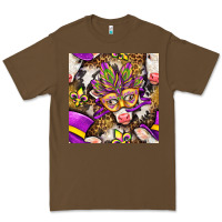 Cacao Mardi Gras cow with carnival mask seamless pattern Premium Tee - BundleAndBundleShop