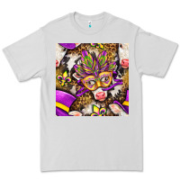 Dove Grey Mardi Gras cow with carnival mask seamless pattern Premium Tee - BundleAndBundleShop
