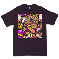 Plum Mardi Gras cow with carnival mask seamless pattern Premium Tee - BundleAndBundleShop