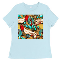 Baby Blue hand and nail polish with turquoise gemstone and leopard seamless patt Ladies Tee - BundleAndBundleShop