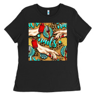 Black hand and nail polish with turquoise gemstone and leopard seamless patt Ladies Tee - BundleAndBundleShop