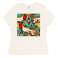 Bone hand and nail polish with turquoise gemstone and leopard seamless patt Ladies Tee - BundleAndBundleShop