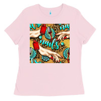 Bubblegum Pink hand and nail polish with turquoise gemstone and leopard seamless patt Ladies Tee - BundleAndBundleShop
