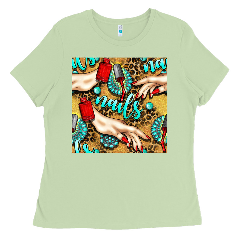 Hand And Nail Polish With Turquoise Gemstone And Leopard Seamless Patt Ladies Tee by BundleAndBundleShop | Teevron