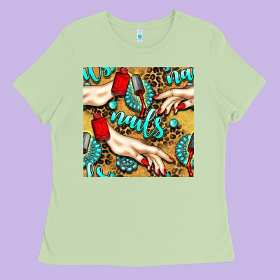 Hand And Nail Polish With Turquoise Gemstone And Leopard Seamless Patt Ladies Tee Designed By Bundleandbundleshop