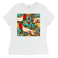 White hand and nail polish with turquoise gemstone and leopard seamless patt Ladies Tee - BundleAndBundleShop