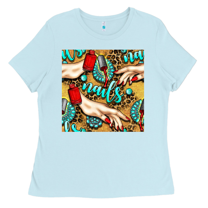 Hand And Nail Polish With Turquoise Gemstone And Leopard Seamless Patt Ladies Tee by BundleAndBundleShop | Teevron