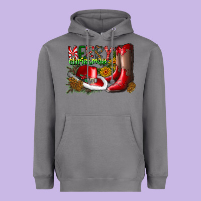 Cowboy Merry Christmas Heavyweight Hoodie Designed By Cowhidedigitalart