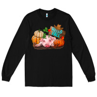 Black Hello fall pig Long Sleeve Tee - RanaPortraitStore