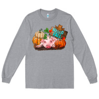Heather Grey Hello fall pig Long Sleeve Tee - RanaPortraitStore
