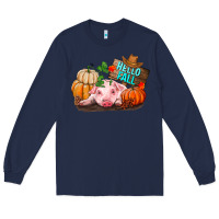 Navy Hello fall pig Long Sleeve Tee - RanaPortraitStore