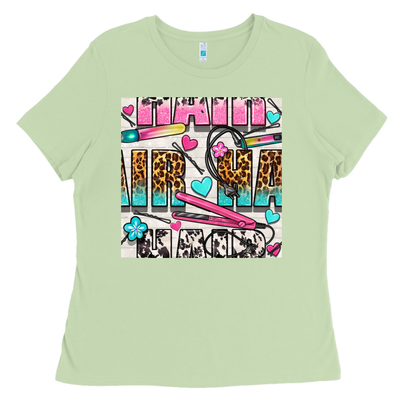 Leopard And Cowhide Hair And Curling Iron With Hearts And Flowers Seam Ladies Tee by BundleAndBundleShop | Teevron