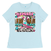 Baby Blue leopard and cowhide hair and curling iron with hearts and flowers seam Ladies Tee - BundleAndBundleShop