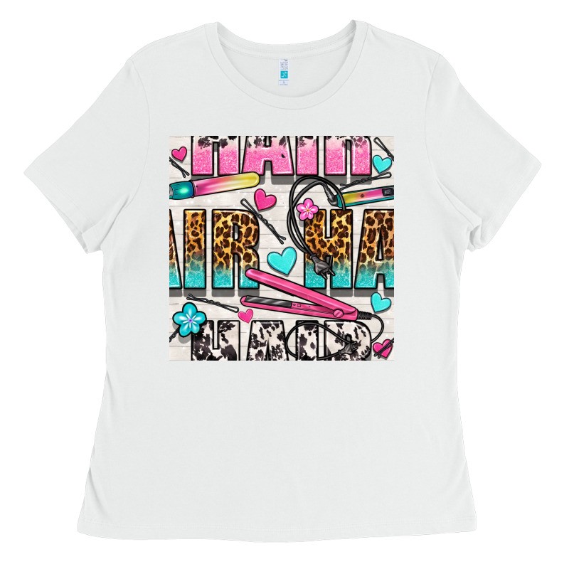 Leopard And Cowhide Hair And Curling Iron With Hearts And Flowers Seam Ladies Tee by BundleAndBundleShop | Teevron